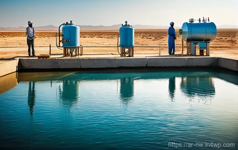담수화 기술의 신뢰성 평가 - **Prompt:** A visually striking image contrasting the challenge of water scarcity with the promise o...