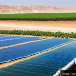 Home 17 담수화 기술의 산업별 응용 사례 - A modern agricultural field in a dry desert region of the Arabian Peninsula, irrigated by advanced w...