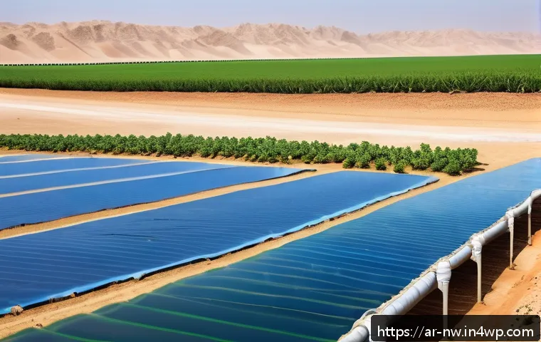 담수화 기술의 산업별 응용 사례 - A modern agricultural field in a dry desert region of the Arabian Peninsula, irrigated by advanced w...