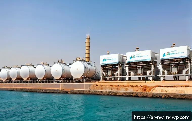 담수화 기술 개발을 위한 자금 조달 방법 - A large-scale water desalination plant located on the Red Sea coast near Jeddah, Saudi Arabia, featu...